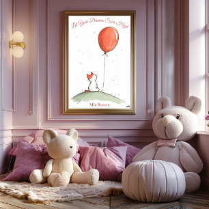 Personalised Nursery Art – Cat with Red Balloon Poster