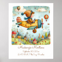 Personalised Nursery Art Child Flying Plane