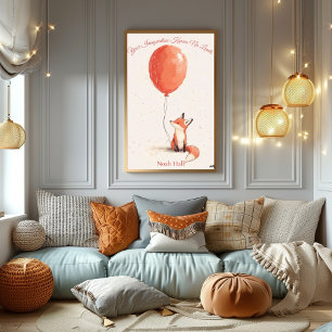 Personalised Nursery Art – Fox with Red Balloon Poster