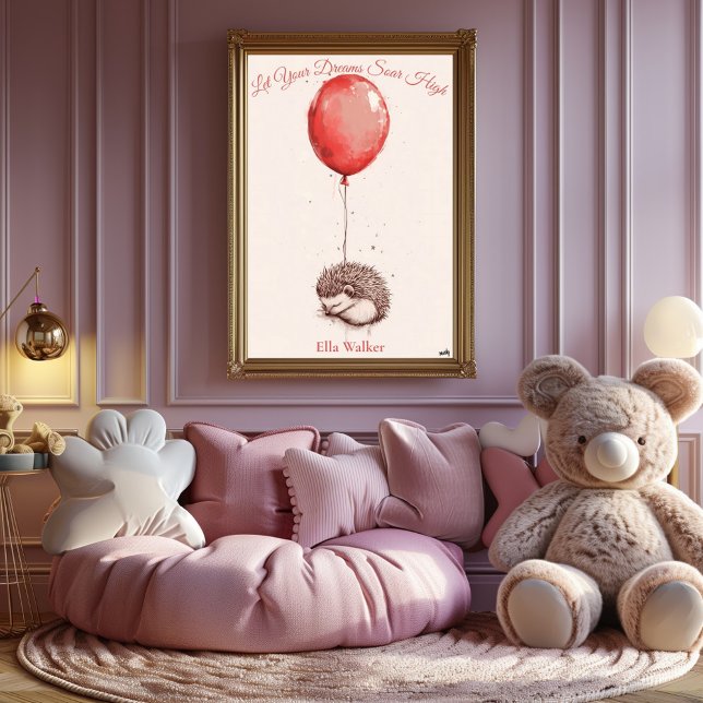 Personalised Nursery Art – Hedgehog & Red Balloon Poster (Creator Uploaded)