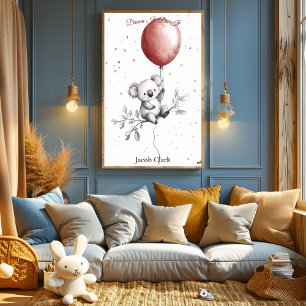Personalised Nursery Art – Koala with Red Balloon  Poster
