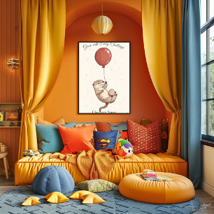 Personalised Nursery Art – Otter with Red Balloon  Poster
