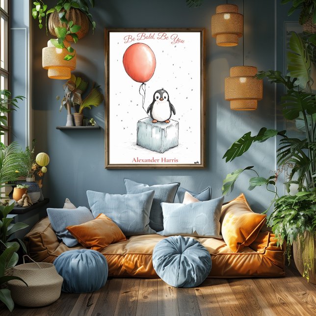 Personalised Nursery Art – Penguin & Red Balloon Poster (Creator Uploaded)