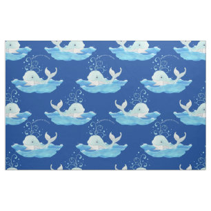 Personalised Nursery Baby Boy Cute Whale Waves Art Fabric