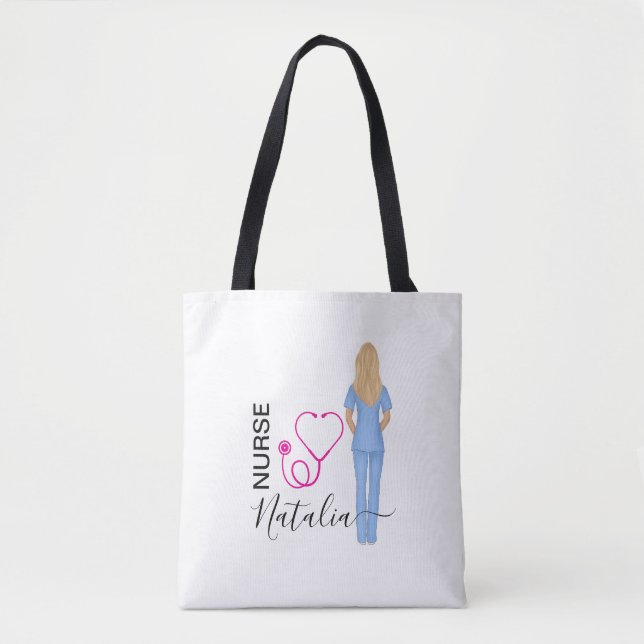 Personalised Nursery Heart Stethoscope Tote Bag (Front)