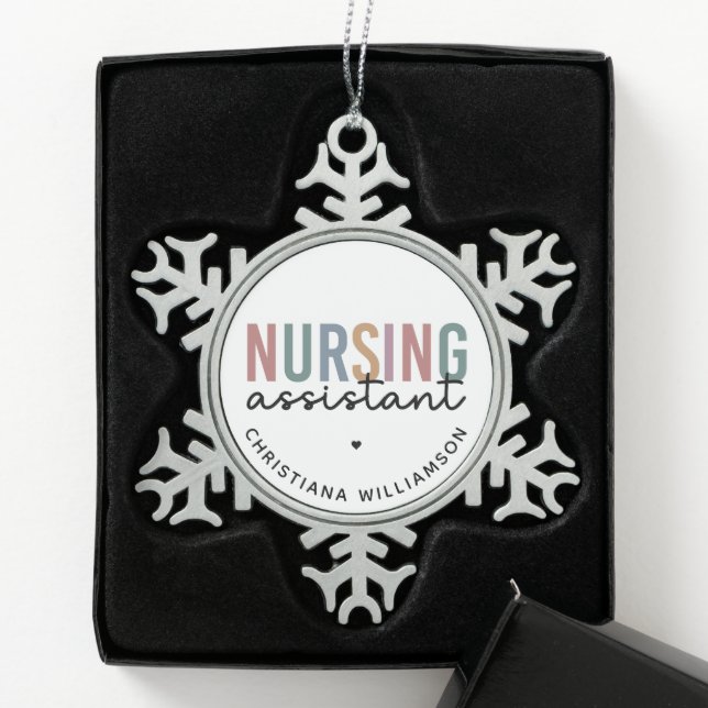 Personalised Nursing Assistant Snowflake Pewter Christmas Ornament (Box)