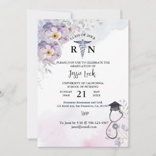 Personalised Nursing Graduation Purple FIoral Invitation