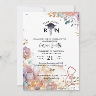 Personalised Nursing Graduation Watercolor Flowers Invitation