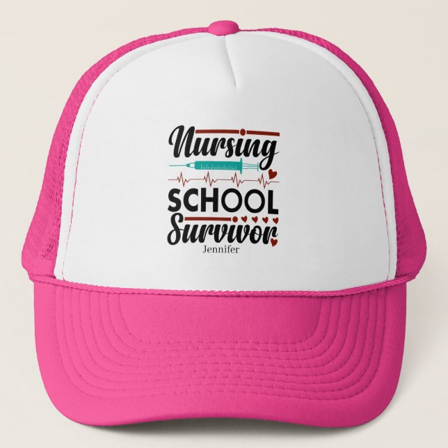 Personalised Nursing School Survivor Piink Trucker Hat (Front)