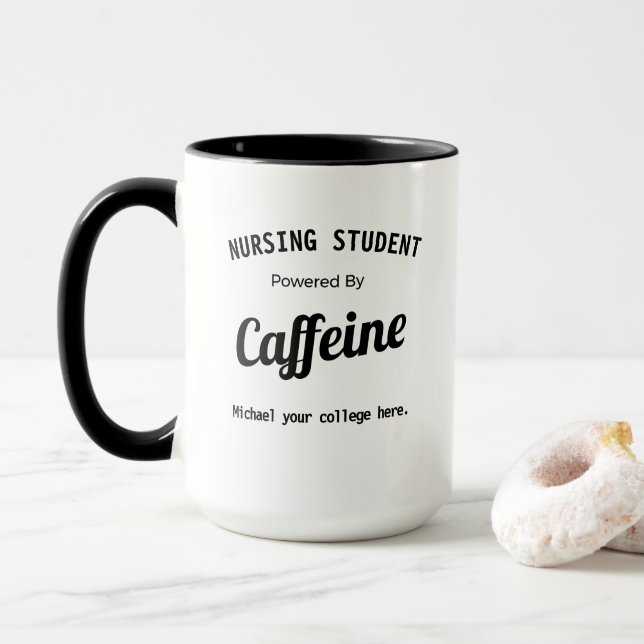 Personalised Nursing Student Powered by Caffeine Mug (With Donut)
