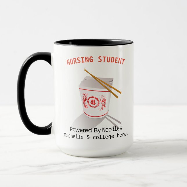 Personalised Nursing Student Powered by Noodles Mug (Left)