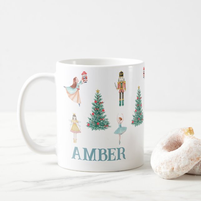 Personalised Nutcracker & Ballerina Cute Christmas Coffee Mug (With Donut)