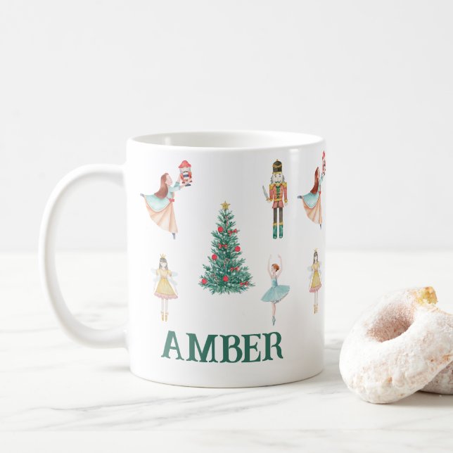 Personalised Nutcracker & Ballerina Cute Christmas Coffee Mug (With Donut)