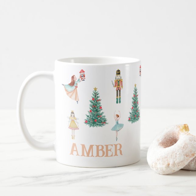 Personalised Nutcracker & Ballerina Cute Christmas Coffee Mug (With Donut)