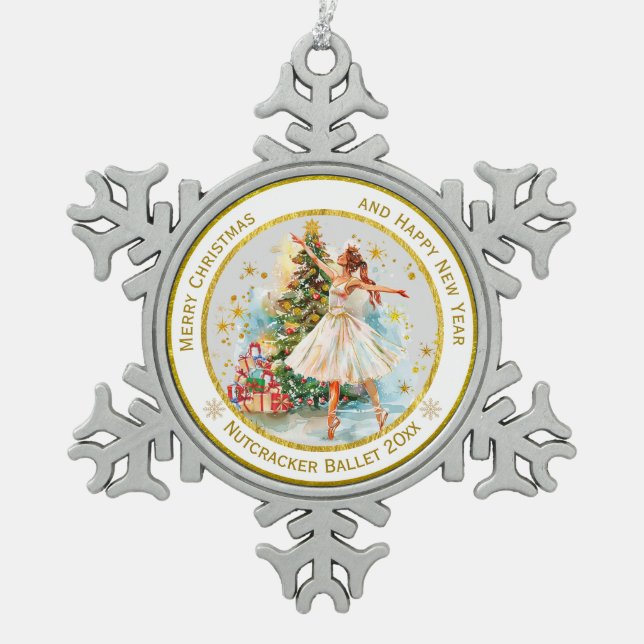 Personalised Nutcracker Ballet Christmas - Gift Snowflake Pewter Christmas Ornament (Front)