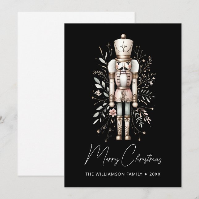 Personalised Nutcracker Christmas Card Dark (Front/Back)