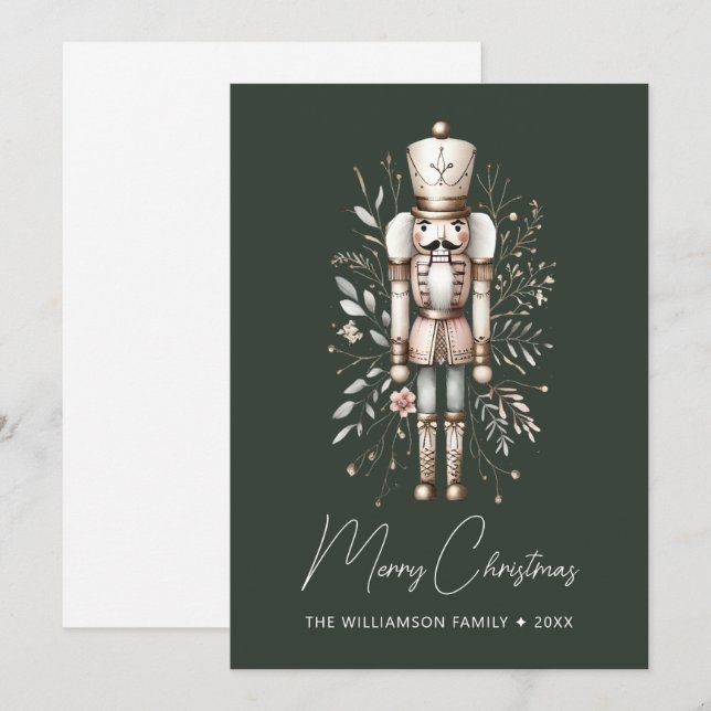 Personalised Nutcracker Christmas Card Green (Front/Back)