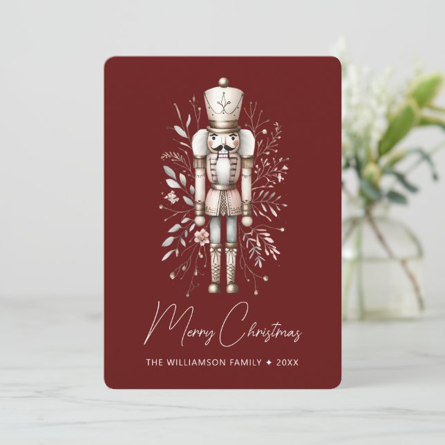 Personalised Nutcracker Christmas Card Red (Standing Front)