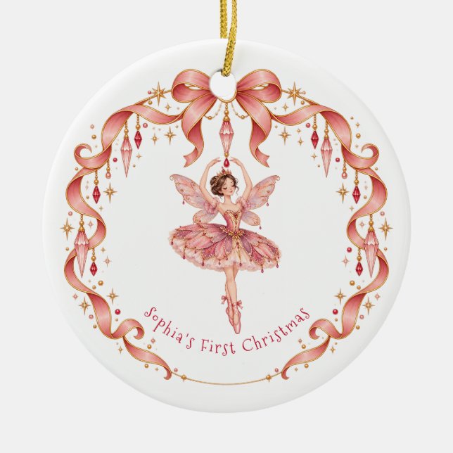 Personalised Nutcracker Fairy Christmas Ceramic Tree Decoration (Front)