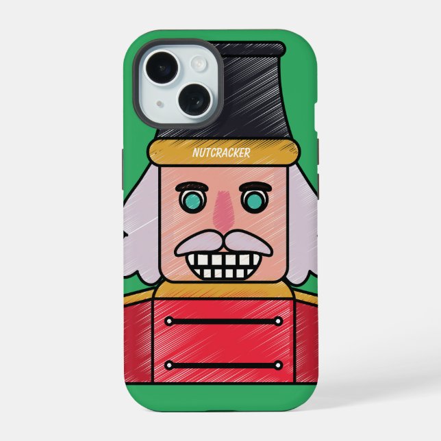 Personalised nutcracker funny hand drawn cartoon iPhone 15 case (Back)