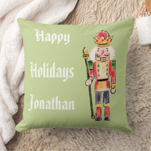 Personalised Nutcracker on green background Xmas Cushion