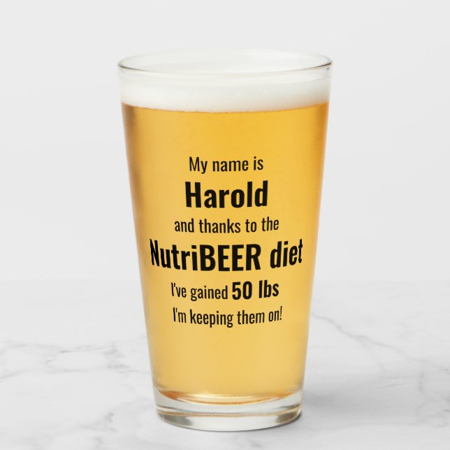 Personalised NutriBEER Diet Humourous Glass (Front Filled)