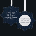 Personalised O Holy Night Christmas Song Lyrics Tree Decoration Card<br><div class="desc">This Christmas ornament card features the lyrics "O Holy Night the stars are brightly shining" in a white script font on a background of bright twinkling stars in a night sky,  along with your personalised text on the back.</div>