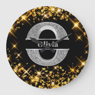 Personalised O Initial Silver Monogram Your Name Large Clock