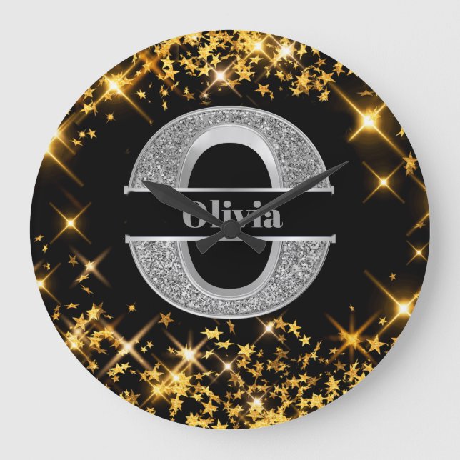 Personalised O Initial Silver Monogram Your Name Large Clock (Front)