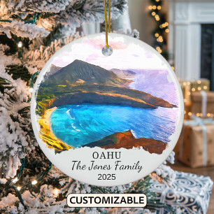 Personalised Oahu Ornament, Hawaii Ceramic Tree Decoration