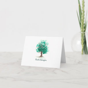 Personalised Oak Tree Hand-Painted Watercolor  Note Card