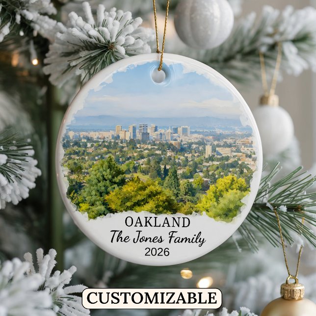 Personalised Oakland Ornament, Custom California Ceramic Tree Decoration (Creator Uploaded)