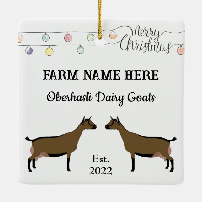 Personalised Oberhasli Dairy Goat White Christmas Ceramic Ornament (Back)