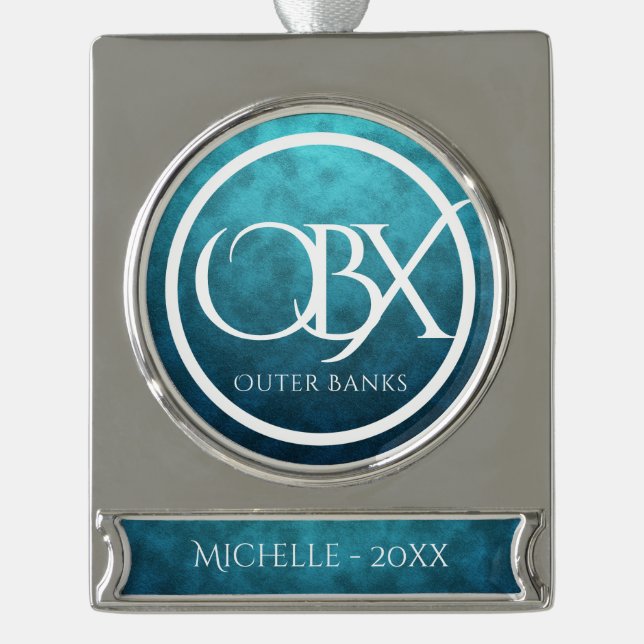 Personalised OBX Outer Banks NC Beach Christmas Silver Plated Banner Ornament (Front)