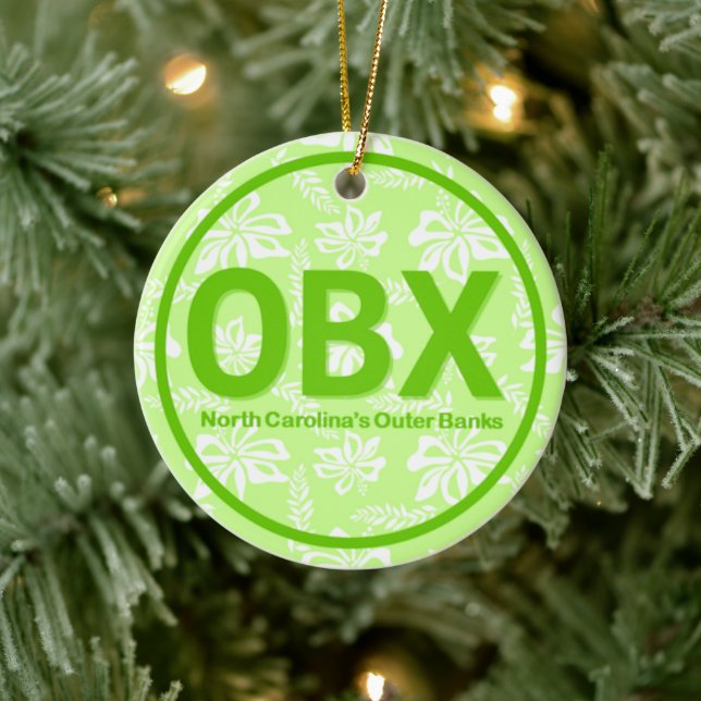 Personalised OBX Outer Banks North Carolina Green Ceramic Tree Decoration (Tree)
