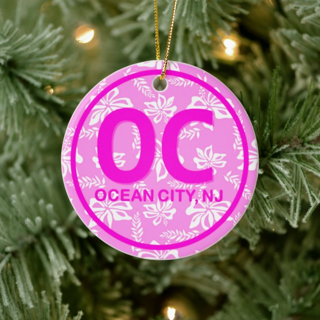 Personalised OC Ocean City NJ Pink Floral Ornament (Tree)