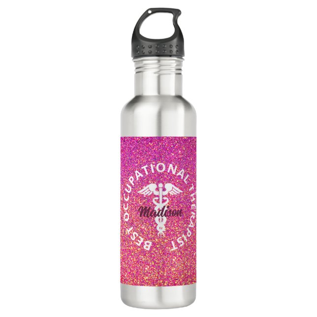 Personalised Occupational Therapist Pink Glitter 710 Ml Water Bottle (Front)
