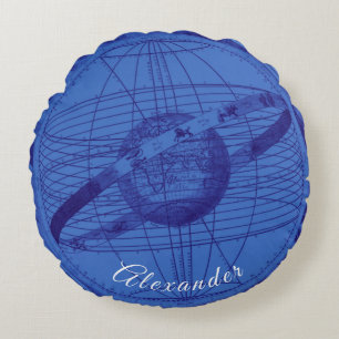 Personalised Ocean and Navy Blue Celestial Round Cushion