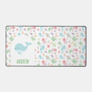 Personalised Ocean Animals Cute Whale Kids Pastel Desk Mat
