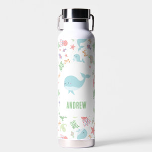 Personalised Ocean Animals Cute Whale Kids Pastel Water Bottle