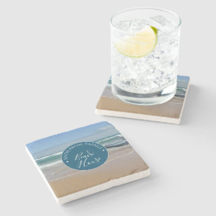 Personalised Ocean Beach House Round Stone Coaster