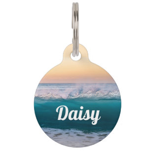 Personalised Ocean Beach Round Dog Cat Pet Tag