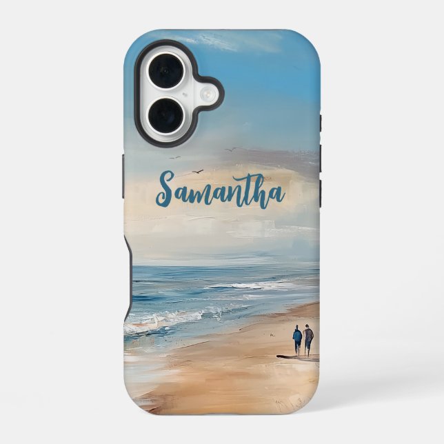 Personalised Ocean Beach Vacation Scene iPhone 16 Case (Back)