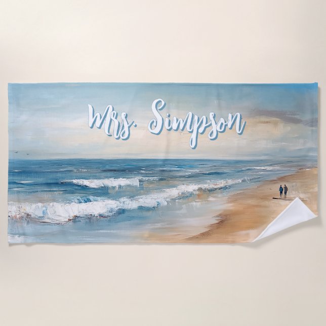 Personalised Ocean Beach Vacation Scene Towel (Front)