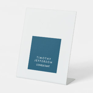 Personalised Ocean Blue White Elegant Modern Pedestal Sign