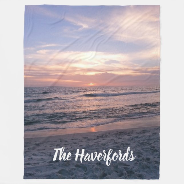 Personalised Ocean Sunset Fleece Blanket (Front)