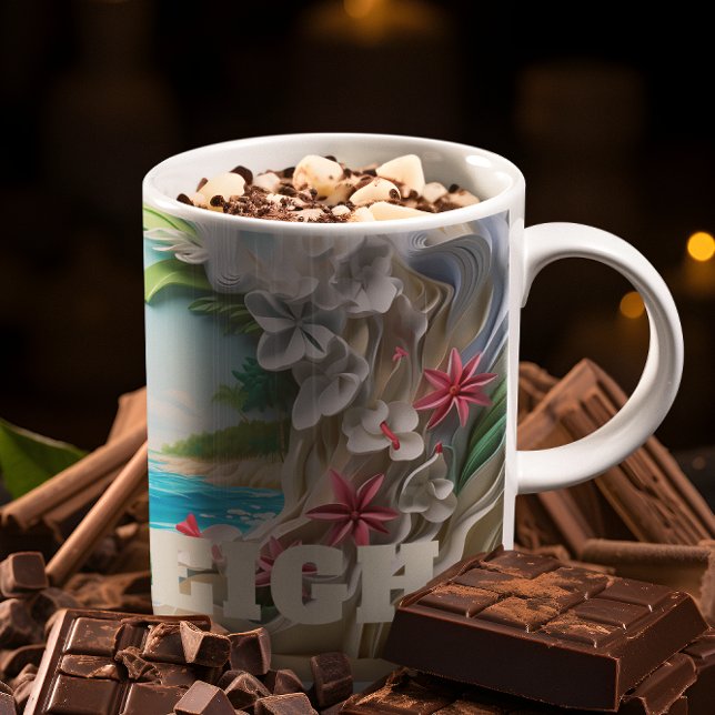 Personalised Ocean Wave 3D look Beach Flower Coffee Mug (Creator Uploaded)