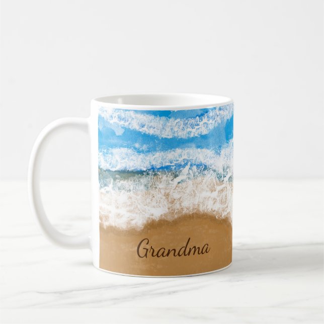 Personalised Ocean Waves Crashing on Sandy Beach Coffee Mug (Left)