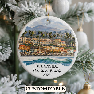 Personalised Oceanside Ornament, Custom California Ceramic Tree Decoration