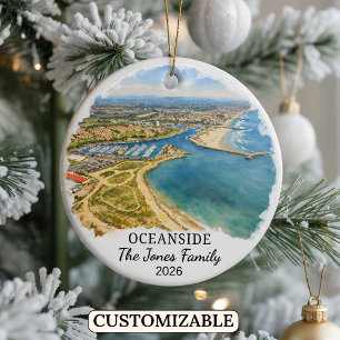 Personalised Oceanside Ornament, Custom California Ceramic Tree Decoration
